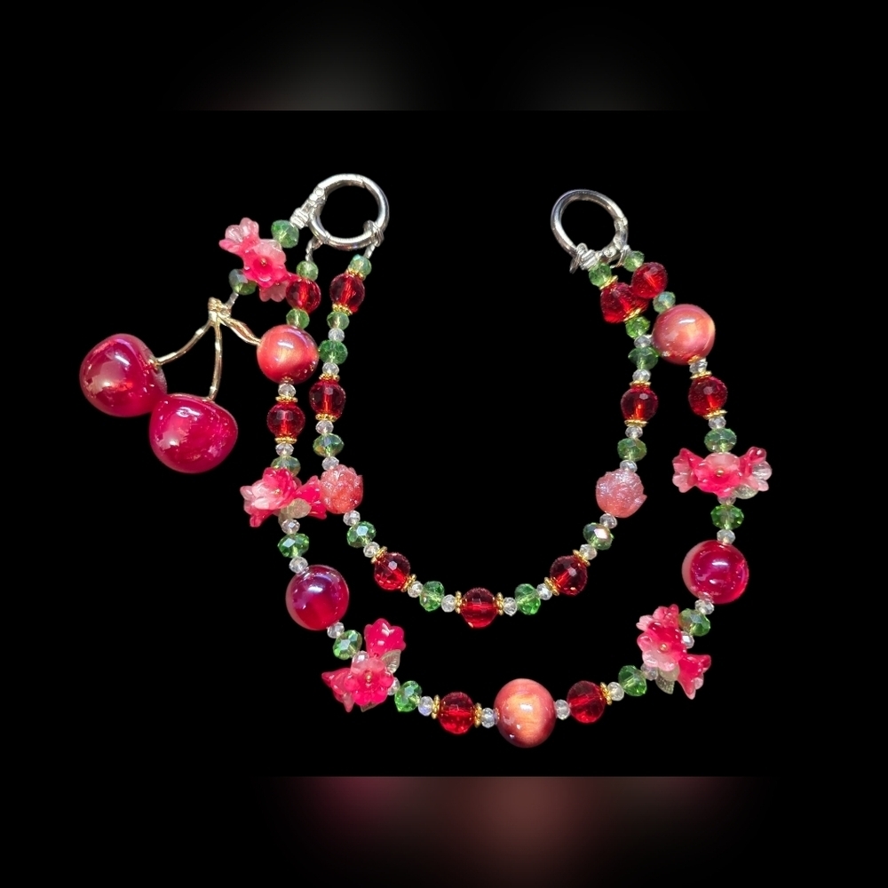 Elegant Red and Gold Cherry Bag Charm